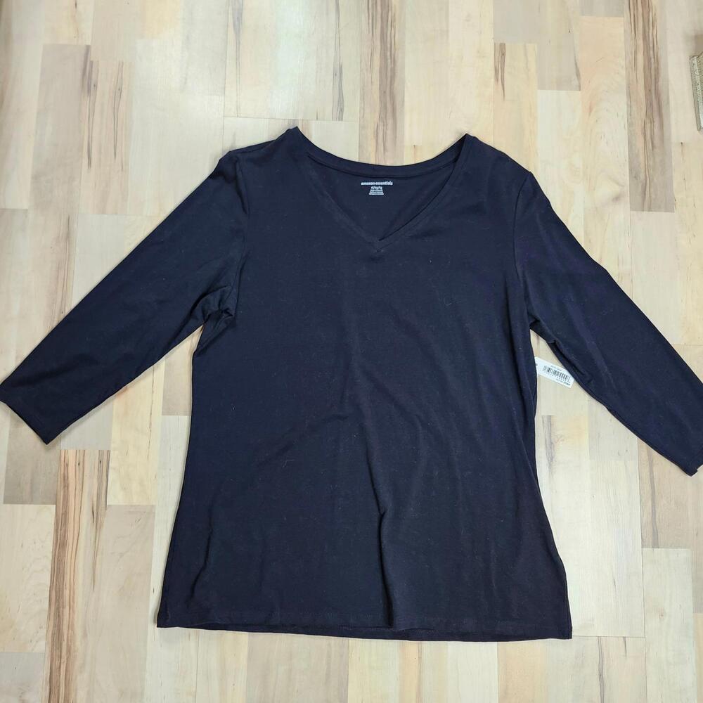Amazon Essentials Women's Long Sleeve V-Neck T-Shirt XL Black
